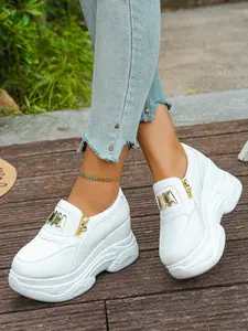 Women's Classic Black & White Fashion Wedge Platform Hidden Heel Casual Sneakers, Trending Sneakers, Walking Shoes, All-Match Daily & Commute Shoes, Four-Season Plus Size Footwear, Must-Have for Petite Ladies, Comfortable for Formal Occasions & Travel