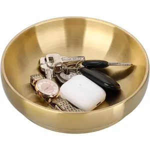 Key Bowl for Entryway Table Decorative Key Dish for Organizing Tabletop Catch All Bowl Gold Fruit Bowls for Kitchen Counter, Coffee Table,7.4 Inches