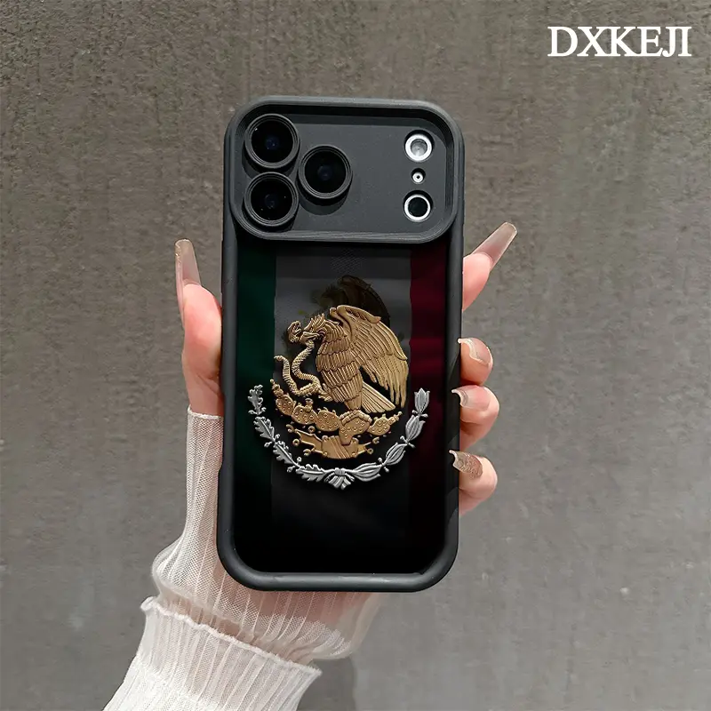 Mexican Golden Eagle Emblem & National Flag Pattern Aesthetic Durable TPU Soft Silicone iPhone Case, Shockproof, Lightweight Customized Casing for iPhone 17,16,16 Plus,15 Pro Max,14,13,12,11,Air, Iphone 16 Plus