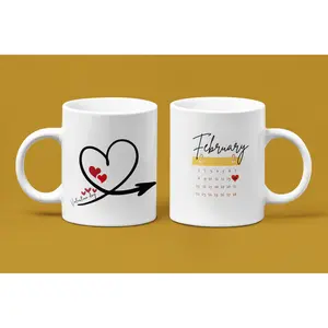 Calendar Hearts Mug | Valentine Love Coffee Cup
