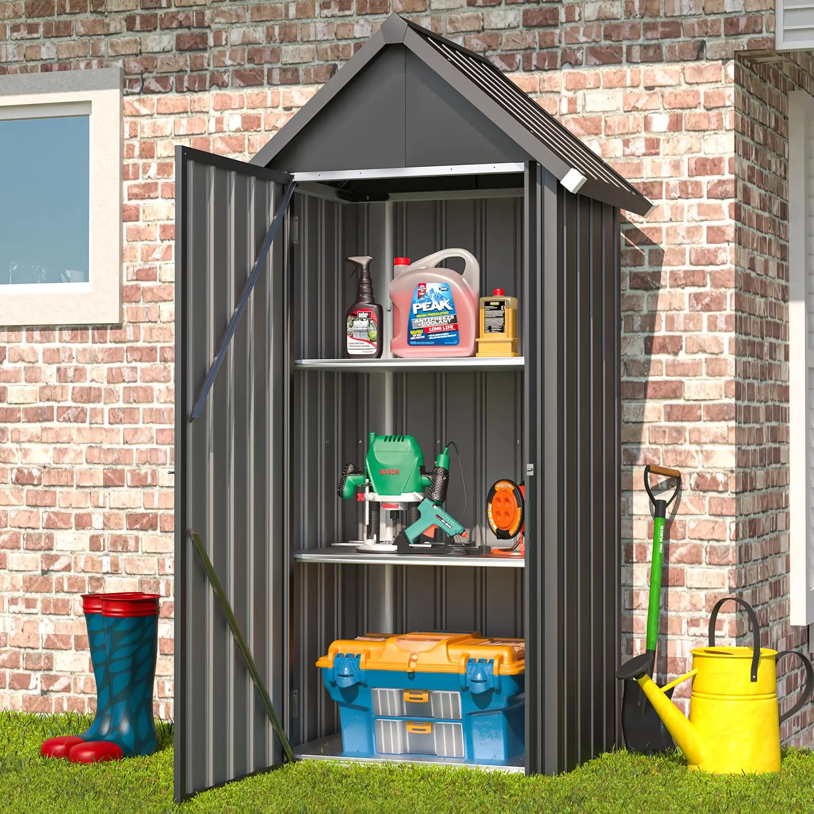 Outdoor Storage Cabinet Waterproof with Shelves, Vertical Storage Shed, Lockable, Rust-Resistant Stainless Steel Hinges, 3 Adjustable Shelves Furniture Modern