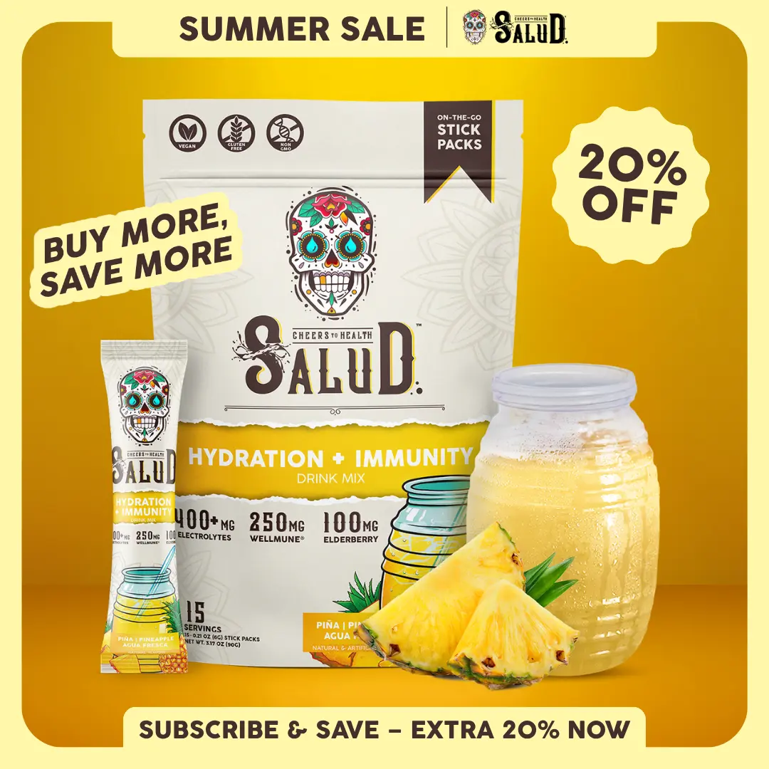 Salud 2-in-1 [Hydration + Immunity - Pineapple] Electrolytes Powder, Agua Fresca Drink Mix, Elderberry, Dairy & Soy Free, Non-GMO, Gluten Free, Vegan, Low Calorie, 1g Sugar (15 Servings)