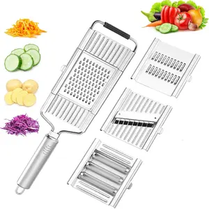 4 in 1 Multi Purpose Kitchen Vegetable Cutter with Cheese Grater, Carrot Grater, Cabbage Shredder, Stainless Steel Slicer, Vegetable Cutting Slicer for Grating, Slicing, Julienne, Chopping Fruit and Vegetable Utensils