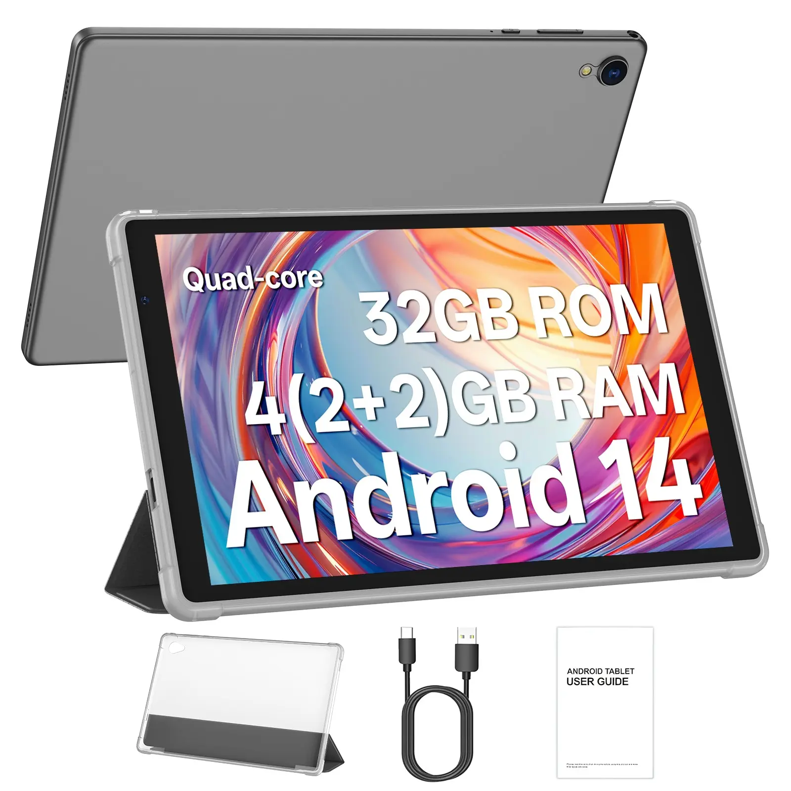 New Android Tablet PC 10-Inch, Learning Entertainment Tablet, Quad-Core Processor, 2+2 Gb RAM, 32 Gb ROM, 6000mah Battery, HD IPS Touchscreen, WiFi 6, Best Holiday Gift, Tablet Set