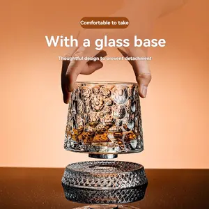 9oz Whiskey Glass Cup, 360-Degree Rotation, Carved Cut Design, Premium and Practical, Ideal for Whiskey, Brandy, Wine, Party, Wedding, Gifting