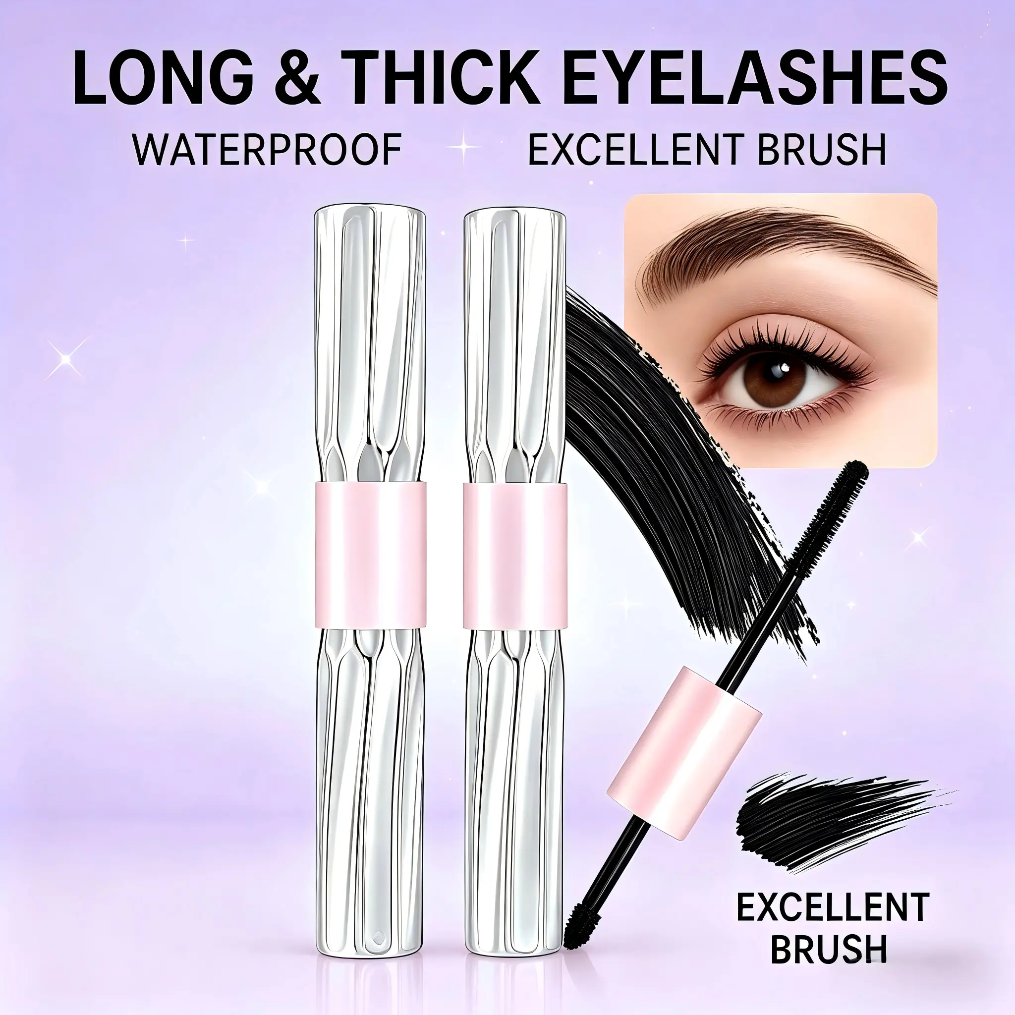 Double-ended long-lasting mascara;durable and waterproof;thickens and lengthens with just two coats – long-lasting and clumping-free,hypoallergenic,a must-have eye makeup tool for women and girls