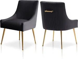 SEYNAR Modern Dining Chairs, Velvet Upholstered Dining Room Chairs with Gold Legs,Tufted Accent Chair Set of 2 for Reception Room Living Room Study Room(Black) vanity chair