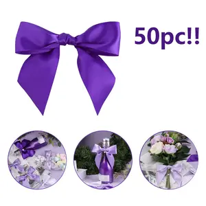 50 Counts Purple Bows Christmas Decorations 4.5" Pre Tied Satin Ribbon Bow Premade Twist Tie Bows for Treat Bags Ribbon for Cake Pop Candy Apple Small Bow for Crafts Gift Wrapping Party Favor