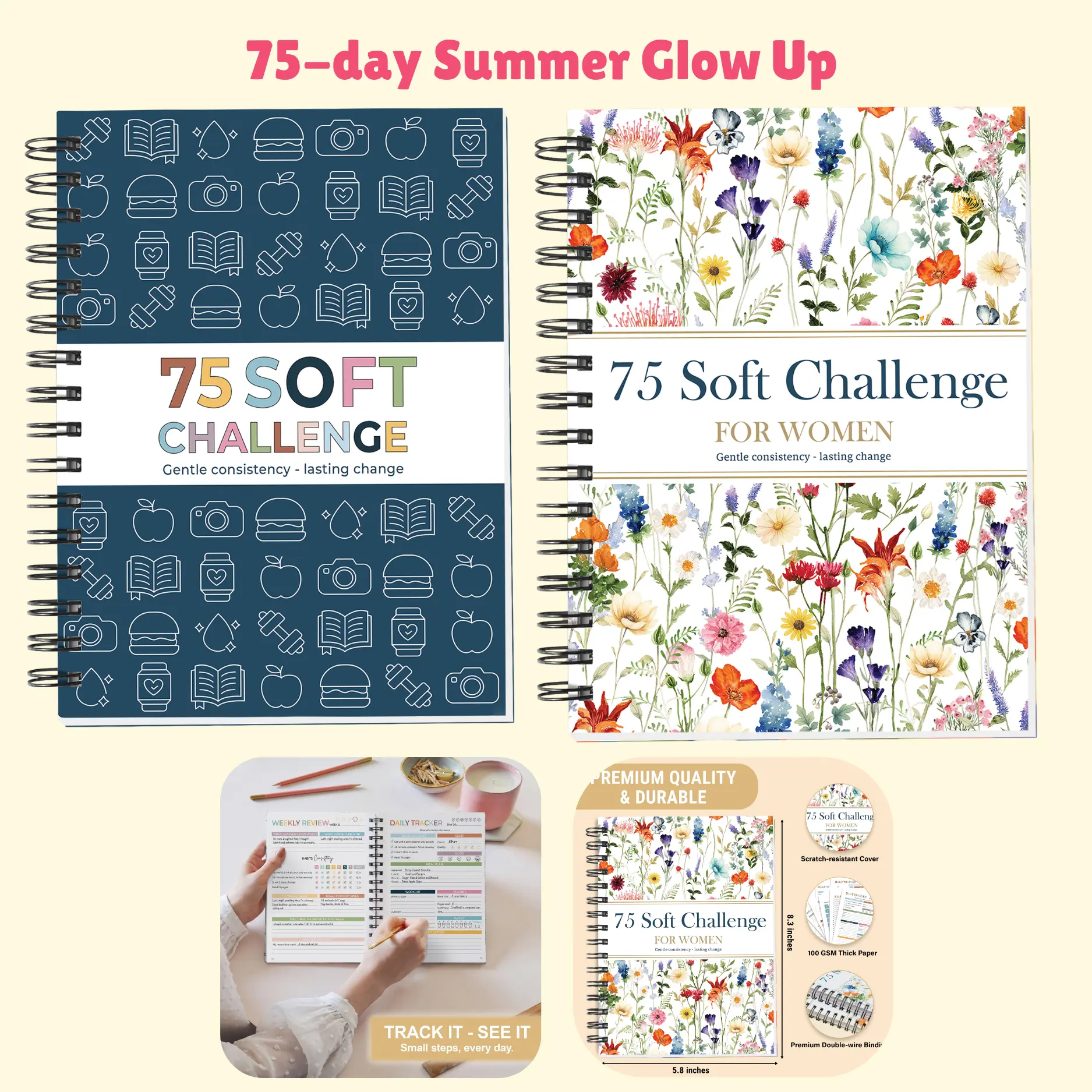 KyleRay 75 Soft Challenge Productivity Planner (2026 Edition) - Summer Daily Habit Tracker, Weekly Reviews, Check-Ins, Certificate, Office Personal Organiser for Women, Men