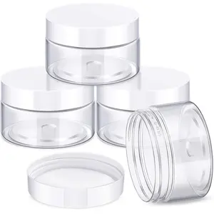 4 Pieces Round Wide-mouth Leak Proof Plastic Container Jars with Lids for Travel Storage Makeup Beauty Products Face Creams Oils Salves Ointments DIY Making(1 Ounce,White)