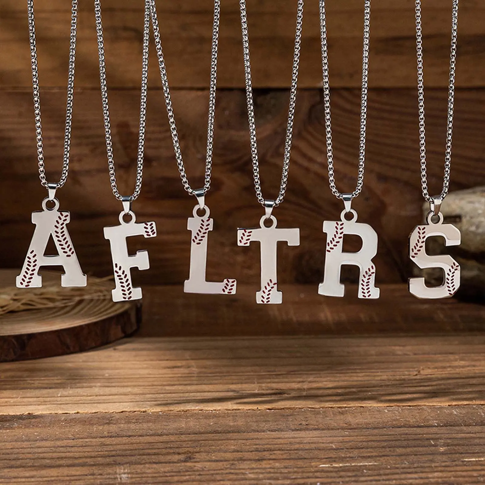 Sports baseball pendant letter necklace personality hip-hop stainless steel A~Z letter chain daily versatile couple gift y2k