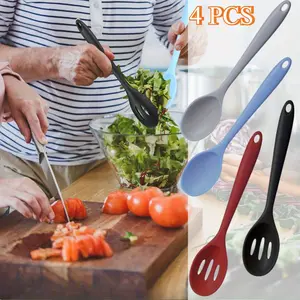 4Pcs Silicone Spoons for Cooking 10.6 Inch Large Nonstick Serving Spoons Heat Resistant Slotted Spoon for Mixing & Stirring Kitchen Cooking Utensils, Dishwasher Safe
