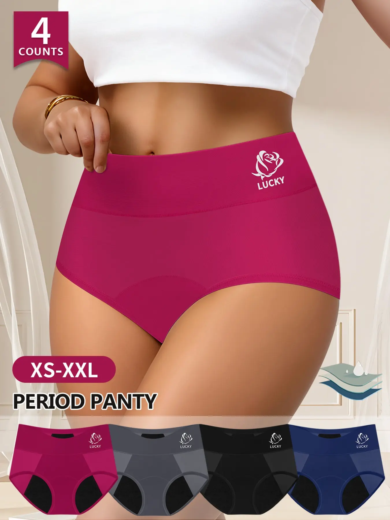 Morelect Women's Period Underwear Set, 4 Pcs, XS-Xxl, Leak-Proof, Breathable Mesh, Comfort Fit, High-Quality Printed Trunk, Soft Comfy Underwear, Soft Breathable Panty, Breathable Comfy Panties