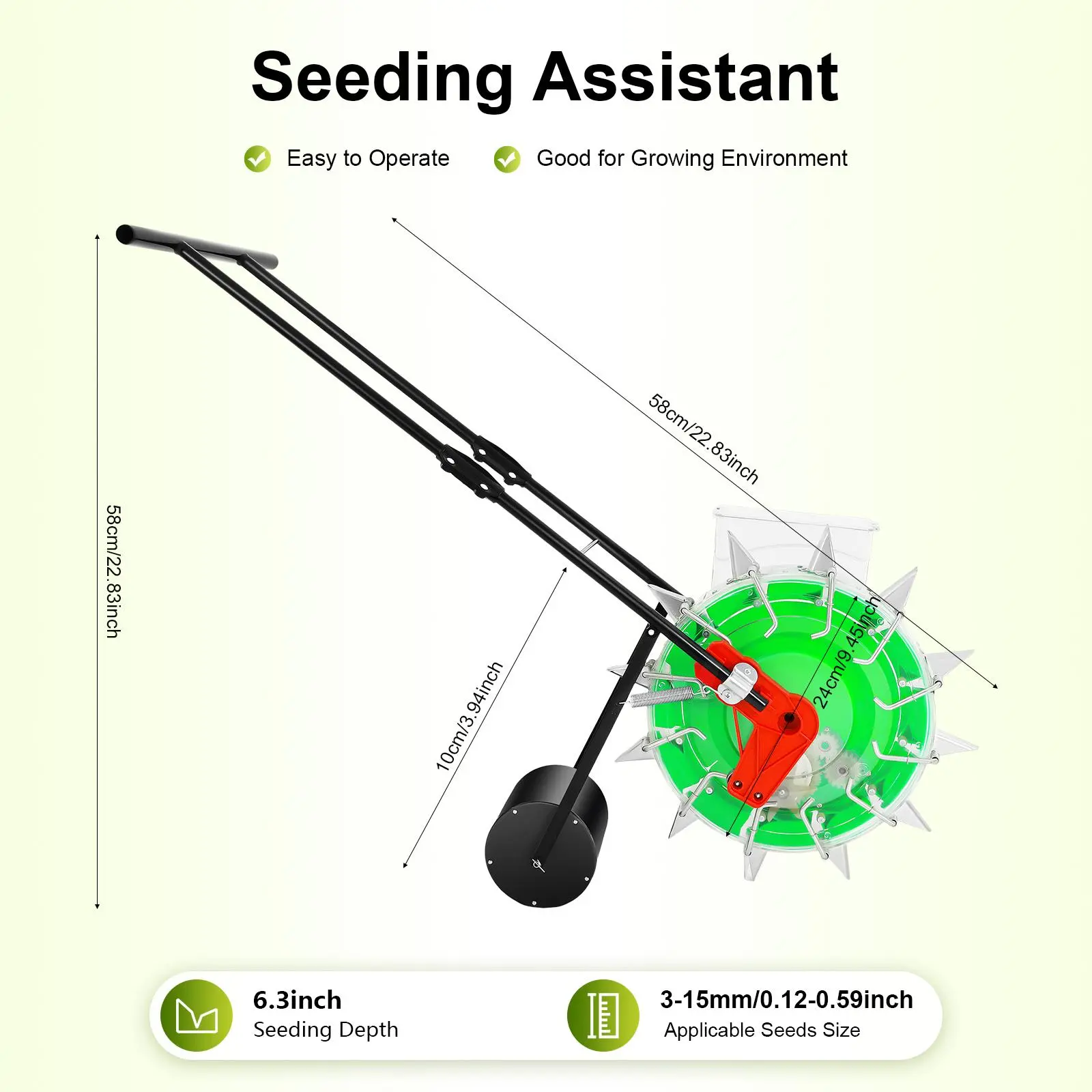1 Hand-Push Garden Seeder, 3-15mm Adjustable Seed Planter for Corn, Soybean, Peanut - Easy to Assemble Garden Supplies for Mountains, Greenhouses, 1 Hand-Push Seeder