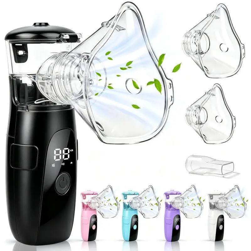Handheld Nebulizer Machine for Adults & Kids, USB Rechargeable Portable Mesh Nebulizer with Self-Cleaning Function, Quiet Operation & Child Mask, Compact for Home & Travel