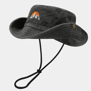 New Outdoor Sunscreen Sun Hat Jungle Hiking Fishing Shade Mountaineering Hat Men's Embroidered Sun Eaves Hat