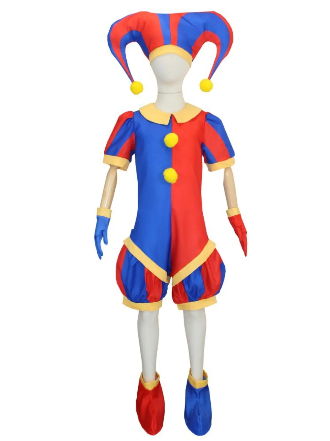Circus Pomni Cosplay Costume with Hat Gloves Halloween Costumes Clown Costume Character Costume Carnival Outfits, Colorblock Jumpsuit Set, Loose Fit Cosplay, All Seasons Party Wear, Full Set, Festival Costume