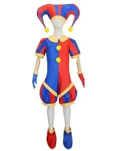 Circus Pomni Cosplay Costume with Hat Gloves Halloween Costumes Carnival Outfits, Colorblock Jumpsuit Set, Loose Fit Cosplay, All Seasons Party Wear, Full Set
