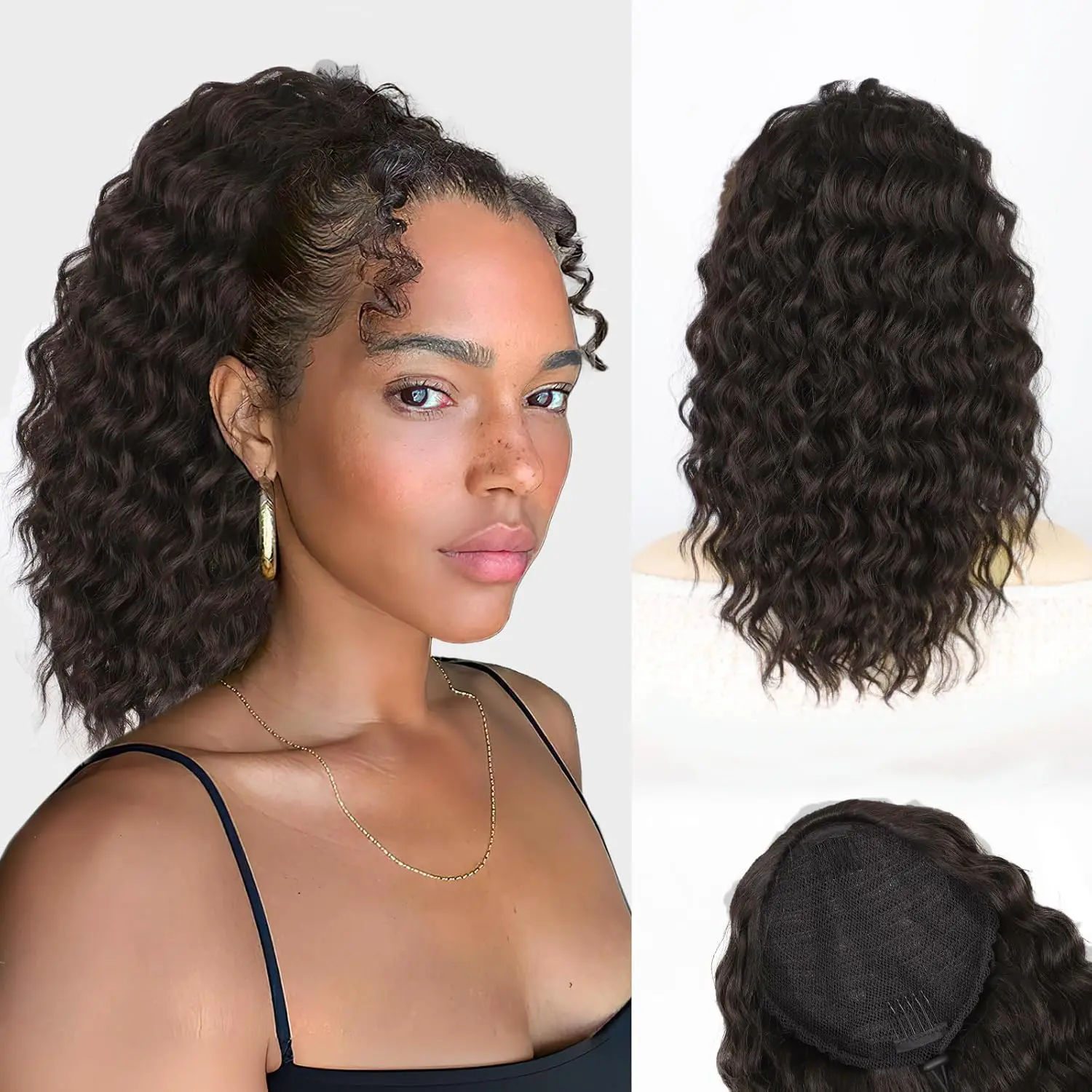 Ponytail Extension,12 Inch Drawstring Ponytail Hair Extensions for Women Synthetic Curly Wavy Fake Pony Tails Hair Pieces for Daily Party Use   Hairstyle