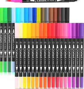 Caliart 34 Double Tip Brush Pens Art Markers, Artist Fine & Brush Pen Coloring Markers for Adult Book Cards Drawing Craft Kit Teacher Office Supplies