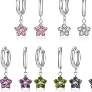 Flora Hoops Gold or Silver Plated Titanium Steel Flower Earrings with Sparkling Zircon Charms Trendy Romantic Lightweight Jewelry