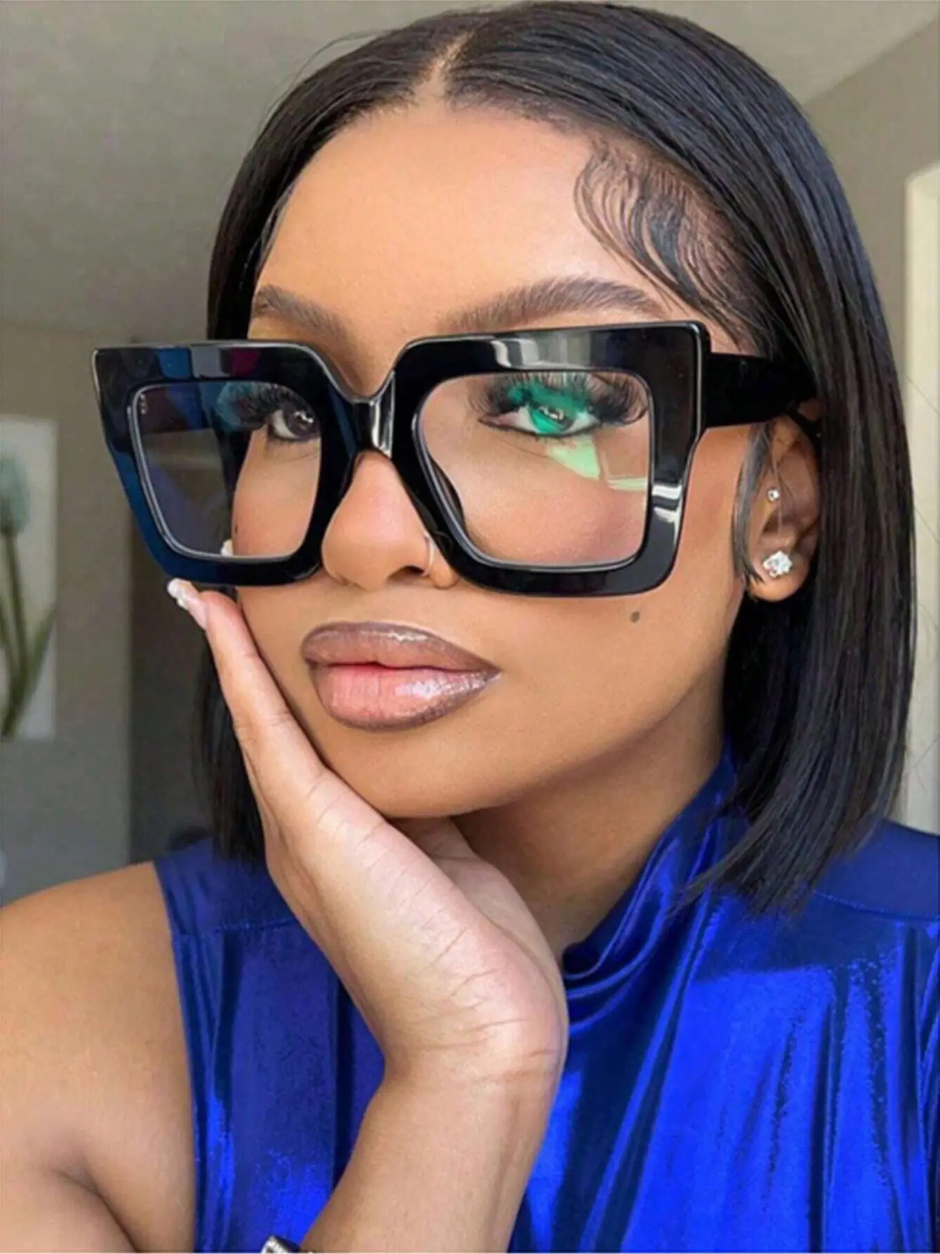 Unisex Cute Large Square Frame Anti Blue-ray Sunglasses, High Quality Sunglasses, Trendy Casual Tinted Lens Sunglasses for Everyday Use, Fashion Accessories for Outdoor Activities, Square Mirrored Shades, Trendy Styling Sunglasses, Fashionable Sunglasses