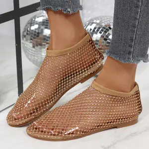 Women’s Trendy Mesh Rhinestone Ballet Flats Sandals Fishnet Sparkly Slip On Shoes for Fashion Forward Party Street Wear Summer Vibes