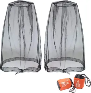 2 Pack Mosquito Head Net for Hat Outdoor Insect Bug Protection Mesh Cover Lightweight Camping Hiking Fishing with Storage Pouch