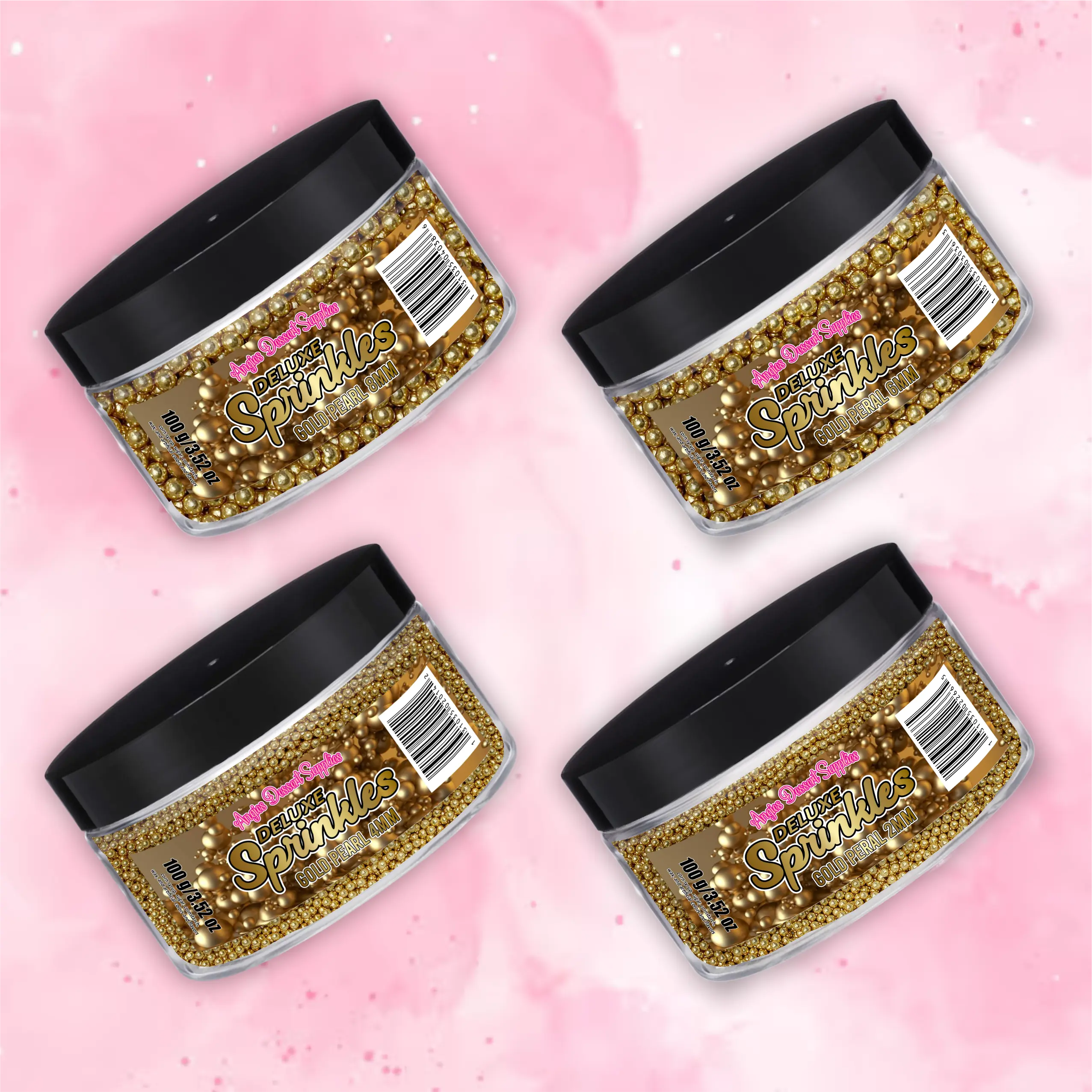 Angie's Dessert Supplies Deluxe Edible Gold Sprinkles - 4 Sizes Available for Baking, Frosting & Icing Decorations