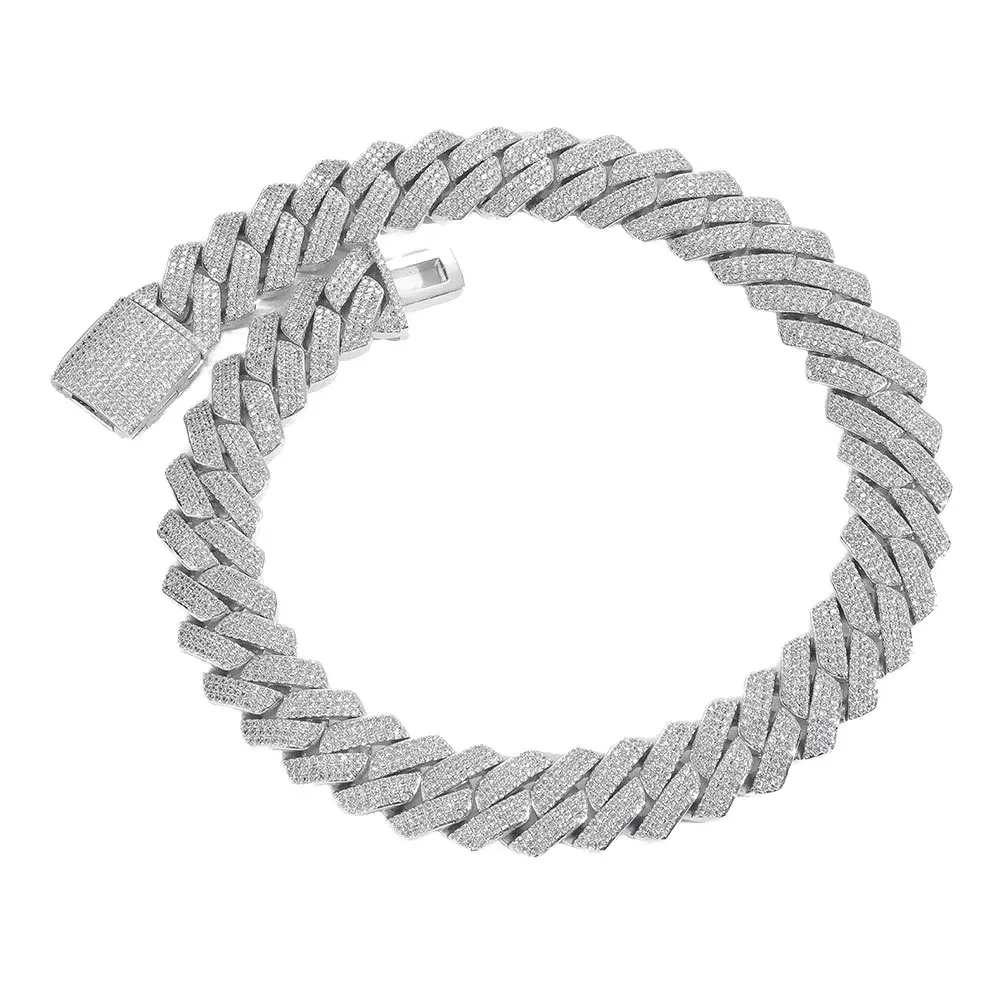 925 Silver Hip-Hop Style Cuban Chain Cross-Border Fashionable Moissanite Tennis Chain Necklace