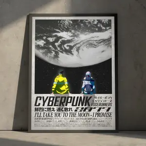 Cyberpunk Edgerunners Anime Poster Print, David and Lucy Manga Japanese Vintage Sci Fi Minimalist Wall Decor Hanging, Christmas Gift