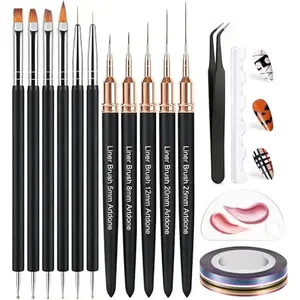 Nail Striping Tape Lines Kit With Nail Art Pens Dotting Tools And Liner Brushes For Gel Polish Small Detail Drawing Design Paint