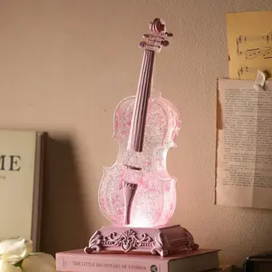 Violin Crystal Led Lamp Music Box Speaker, Unique Gift for Mother's Day, Day, Christmas, Valentine's Day