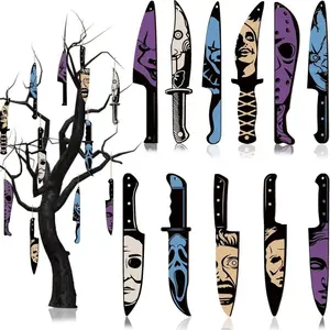Halloween Wooden Hanging Decorations Set, Easy to Hang, 11-Piece Gothic Skull Design, Spooky Atmosphere Party Supplies, Home Wall Decoration Accessories