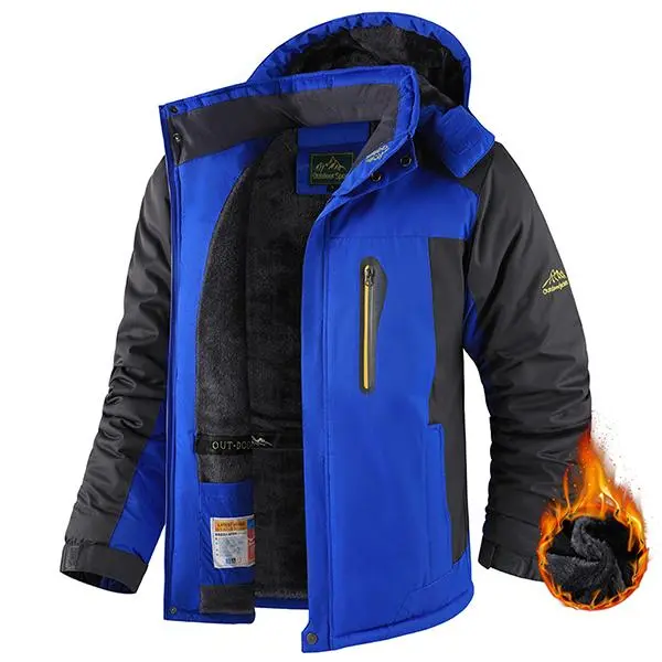 Men's Color-Block Fleece Jacket, Fitted Long Sleeve Active Windbreaker with a Detachable Hood for Mountaineering and Skiing, Commuting, Active Men's Fleece Jackets, Outdoors, Polyester, Thickened, Wind-Resistant, Male