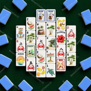 Tropical Mahjong Set 152 Tiles | Coastal Summer Game Night Gift for Family & Friends
