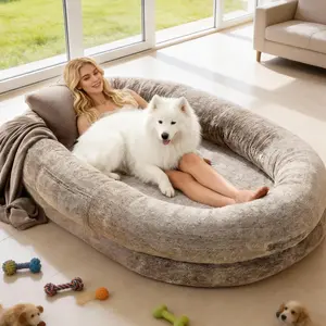 Large Human Dog Bed | Faux Fur Orthopedic Lounger with Pillow & Blanket | Washable Cozy Bed for Adults & Pets-Bedding,A Must‑Have Gift for Pet Lovers sofa furniture couch bean bag chair contemporary  furniture easy care tiktokshopspringglowup