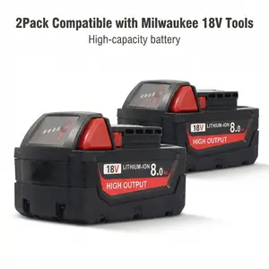 2-Pack Replacement Milwaukee 18V Tool Battery 8.0Ah,High-Capacity Lithium-lon Battery, Compatible withMilwaukee M18 Series Models: 48-11-1850, 48-11-1862, 48-11-1880