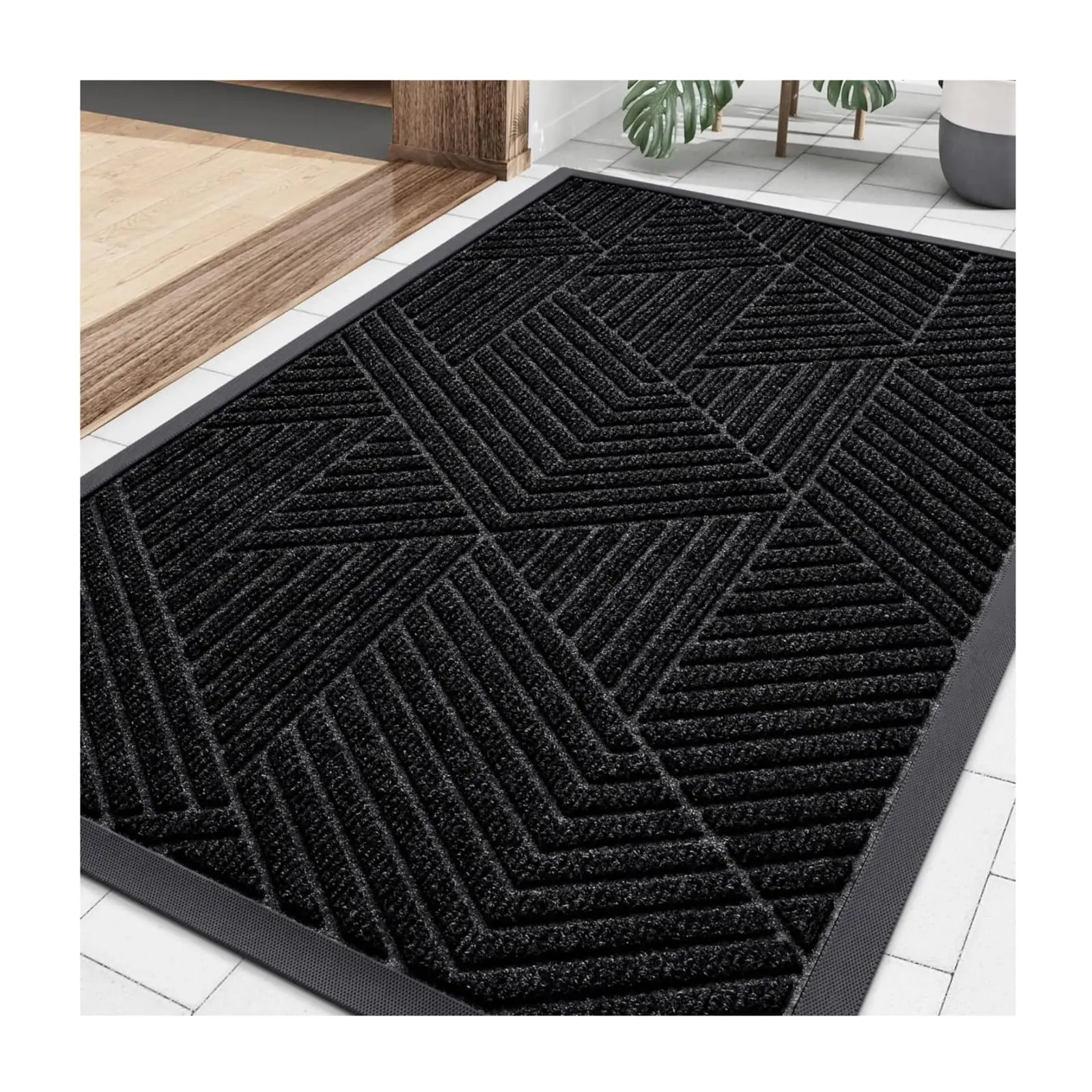 Smiry Heavy Duty Front Door Mat for Outside Entrance, Natural Rubber Non-Slip Doormat, Dirt Trapper & Moisture Absorbing Low Profile Entry Rug for Indoor Outdoor Home, Patio, Porch, Entryway, 29.5 x 17 Inch, Black
