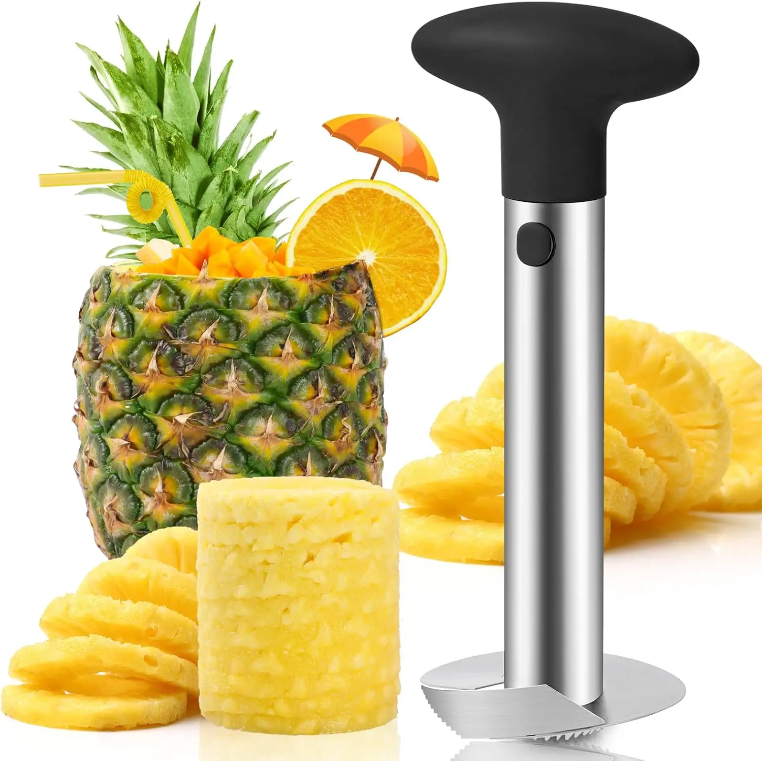 Pineapple Corer and Slicer Tool - Sharp Pineapple Cutter with Serrated Tips - Easy to Use and Clean - Stainless Steel Core Remover for Pineapple - Cor