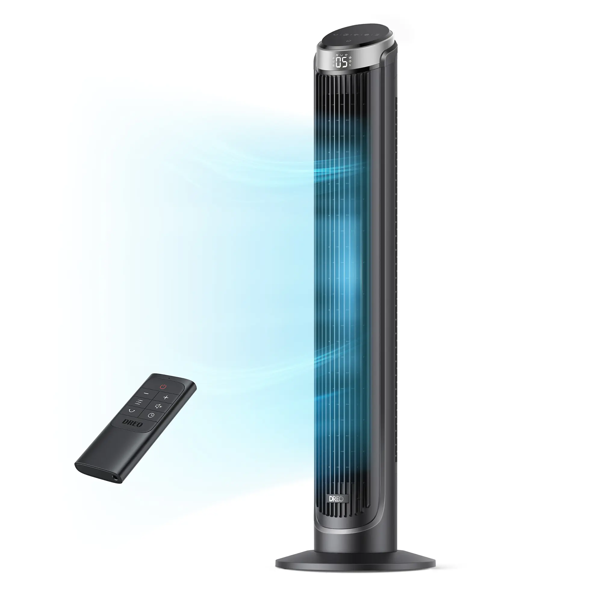 DREO Bladeless Tower Fan - 40in Cooling Fan with 90° Oscillation, 5 Speeds, 4 Modes, 26ft/s Air Velocity, 28dB Turbosilent, 12H Timer, Remote & Touch Control, ETL Certified Plug, Automatic Power Off, for Bedroom, Home Office, Black, Stay Cool