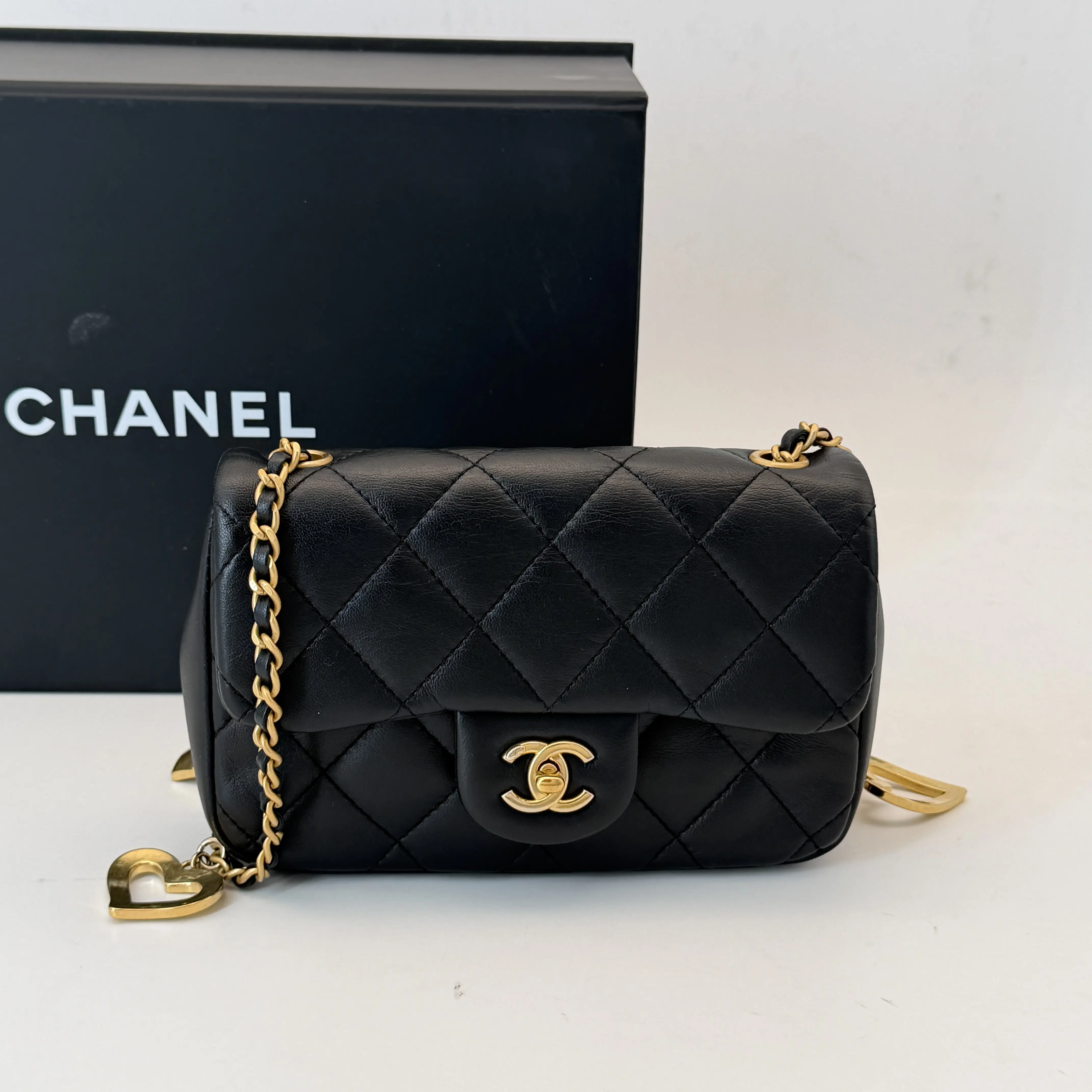 Pre-owned CHANEL lambskin Crossbody Bags Black Mini Flap Crossbody Bag Lambskin