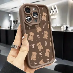 Teddy Bear Phone CaseCute Cartoon Style For IPhone 17 16 15 14 13 12 11 Plus Pro Max. Featuring Adorable Teddy Bear And Ribbon Pattern Perfect For Adding A Touch Of Playful . A Delightful Gift.