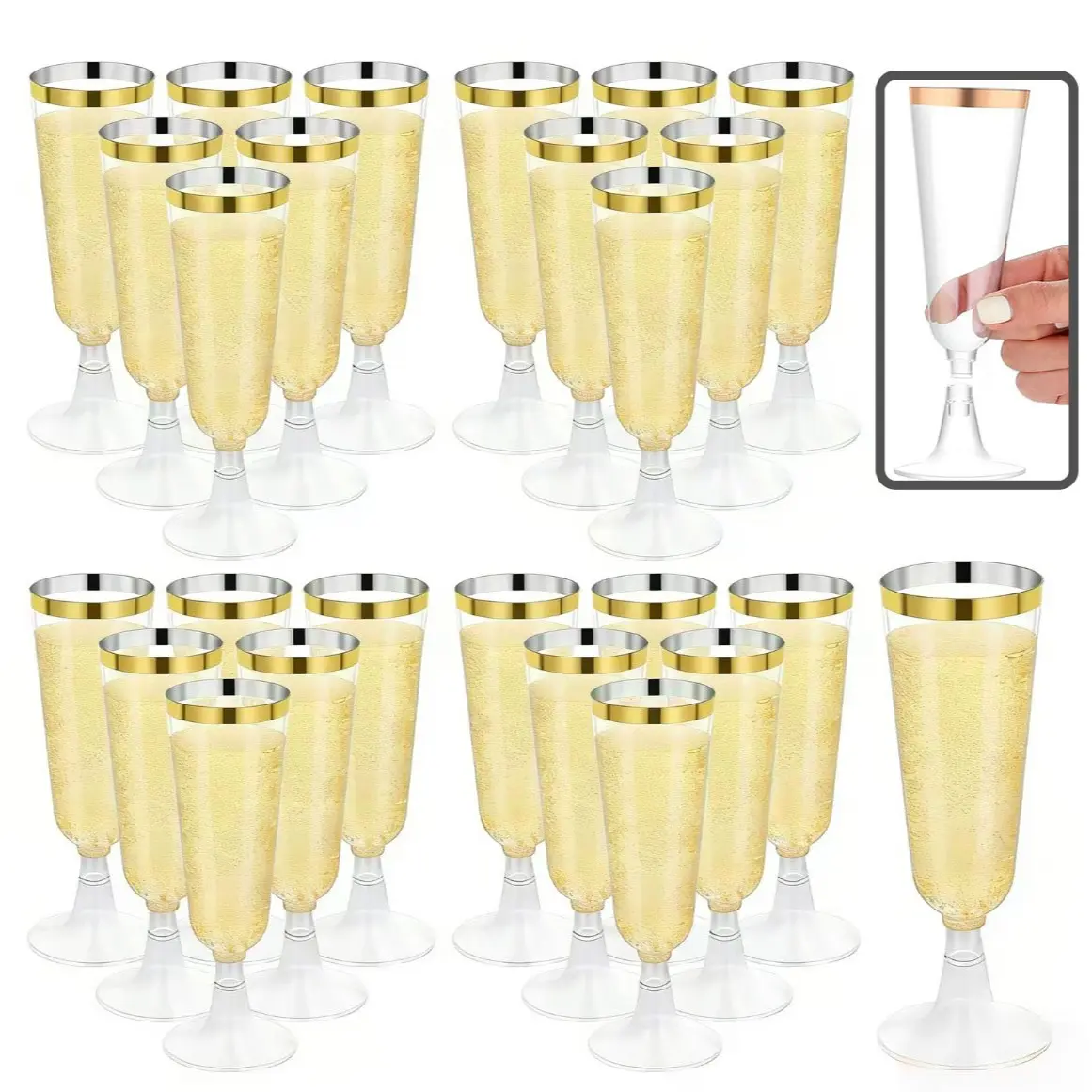 25/50 Pack 150ml Clear Plastic Champagne Flutes, Reusable Cups, Plastic Drink Cups, Reusable party tableware supplies, Modern, simple design, Perfect for serving cocktails, champagne, ideal for weddings, parties, gatherings