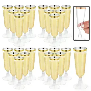 25/50 Pack 150ml Clear Plastic Transparent Champagne Flutes, Reusable party tableware, Modern, simple and exquisitely designed. Perfect for serving cocktails, champagne and desserts. Reusable, ideal for weddings, parties, gatherings and other occasions