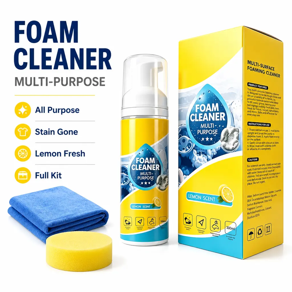 【GIFT WITH PURCHASE】4-in-1 Multi-Enzyme Foam Cleaner, New Foam No-Rinse Cleaner, All-Purpose Deep Cleaning Spray for Car Interior, Kitchen Grease, Bathroom Tiles, Sofa Upholstery