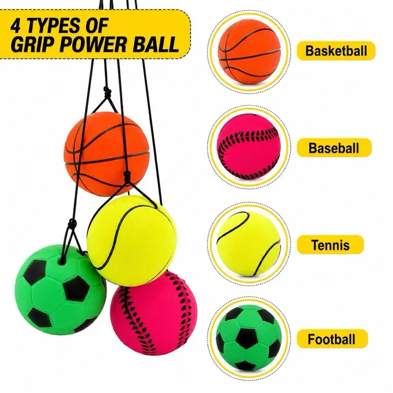 Sports Grip Power Ball Set with Wrist Strap - Hand Strength Trainer for Basketball, Baseball, Tennis, Stress Relief Exercise