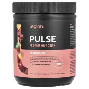 Legion Athletics Pulse, Pre-Workout Drink, Fruit Punch, 1.08 lbs (490 g)