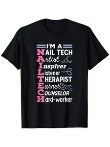 Cotton I'M A Nail Technician Nail Tech Manicurist-Shirt, Round Neck Print, Casual Sport, Suitable Spring, Summer, Autumn And Wear Outdoors, Beautify-Shirt