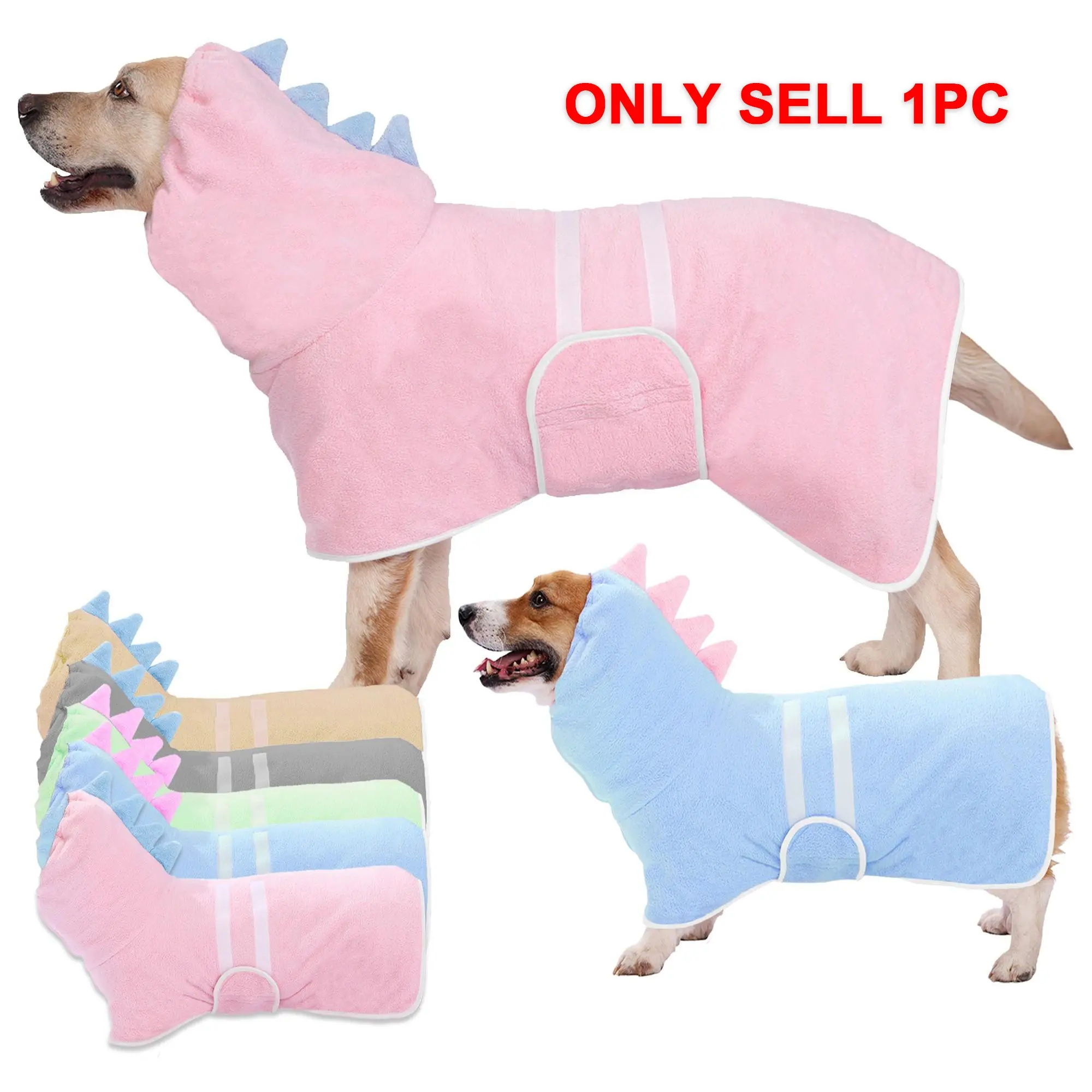 Cute Dinosaur Pet Bathrobe, Quick-Dry Super-Absorbent Dog Towel Robe with Adjustable Straps, Multiple Sizes for Small, Medium and Large Dogs, Grooming Goods, Grooming Supplies